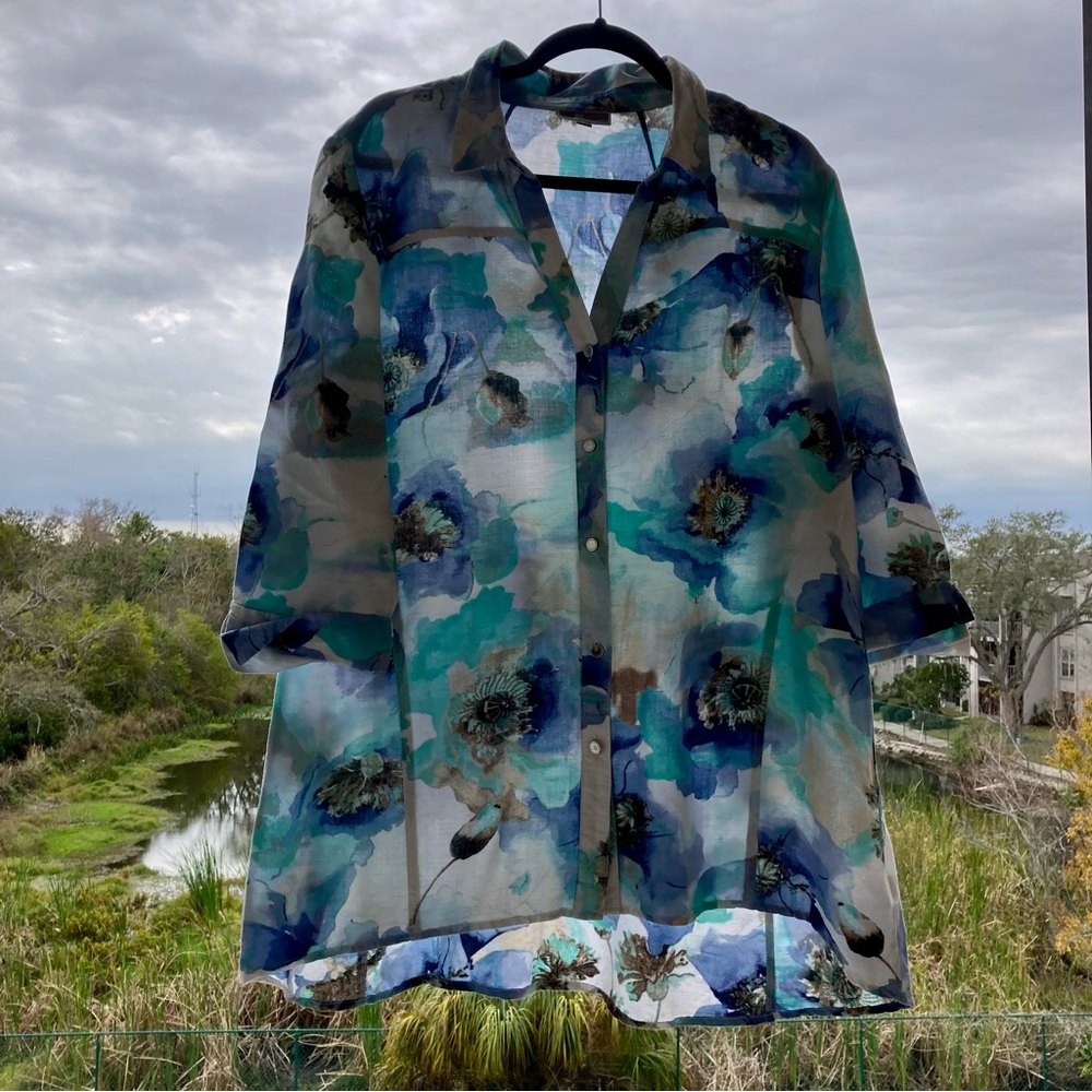 IM Collection Shirt Womens /Floral/Buttons/55% LINEN/45% VISCOSE Sz: L-XL